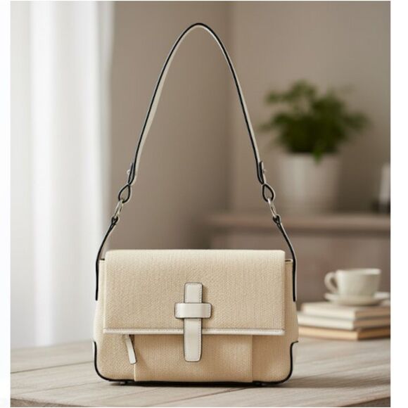 Stone Mountain Accessories Handbags - Stone Mountain Shoulder Bag Cream Canvas Leather Trim Purse Handbag NWOT